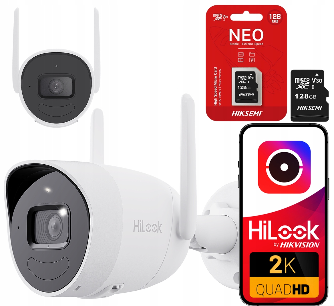 WiFi 4MPx kamera Hikvision HiLook IPC-B140HA-D/W(W) Mikrofon Reproduktor +128GB