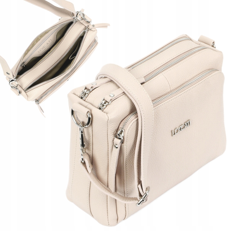 Modne torebki na lato listonoszki skórzane Loccati skóra włoska jasny beż