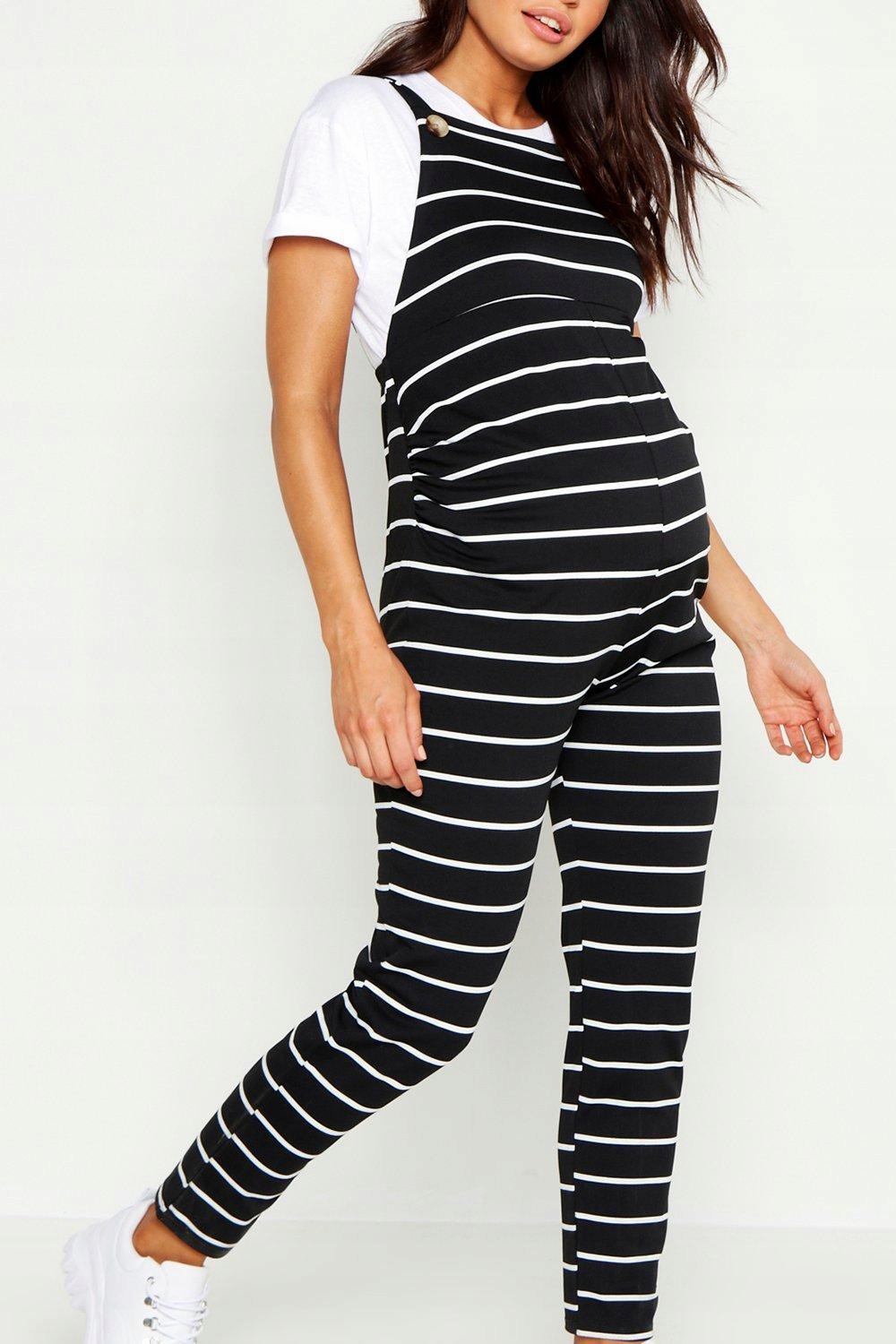 Boohoo NG2 flf czarny maxi kombinezon ciążowy paski spodnie ogrodniczki S