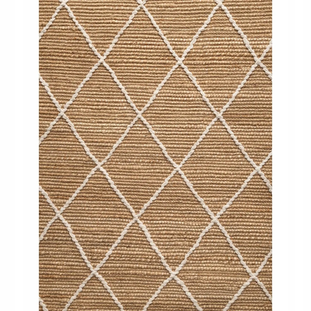 Jutový koberec do obývačky 120 x 180 cm, prírodný béžový jutový koberec s boho vzorom