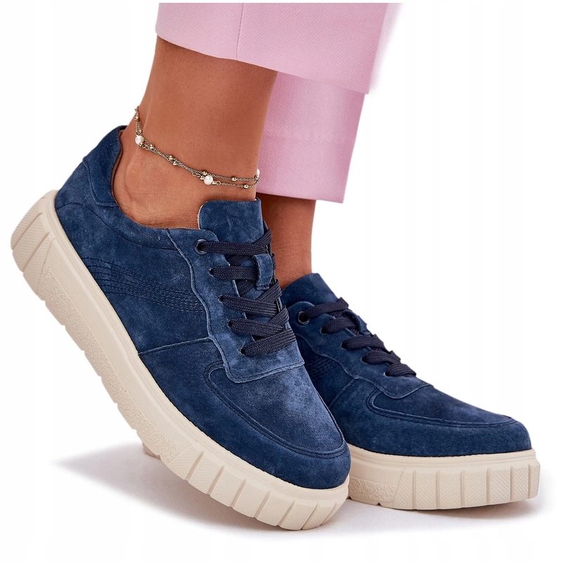 Dámské Semišové Tenisky Na Platformě Se Šněrováním, Tmavě Modré, Velikost 39