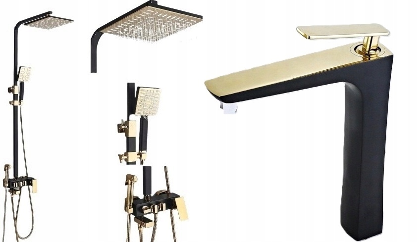 Čierna zlatá sprchová batéria – sada