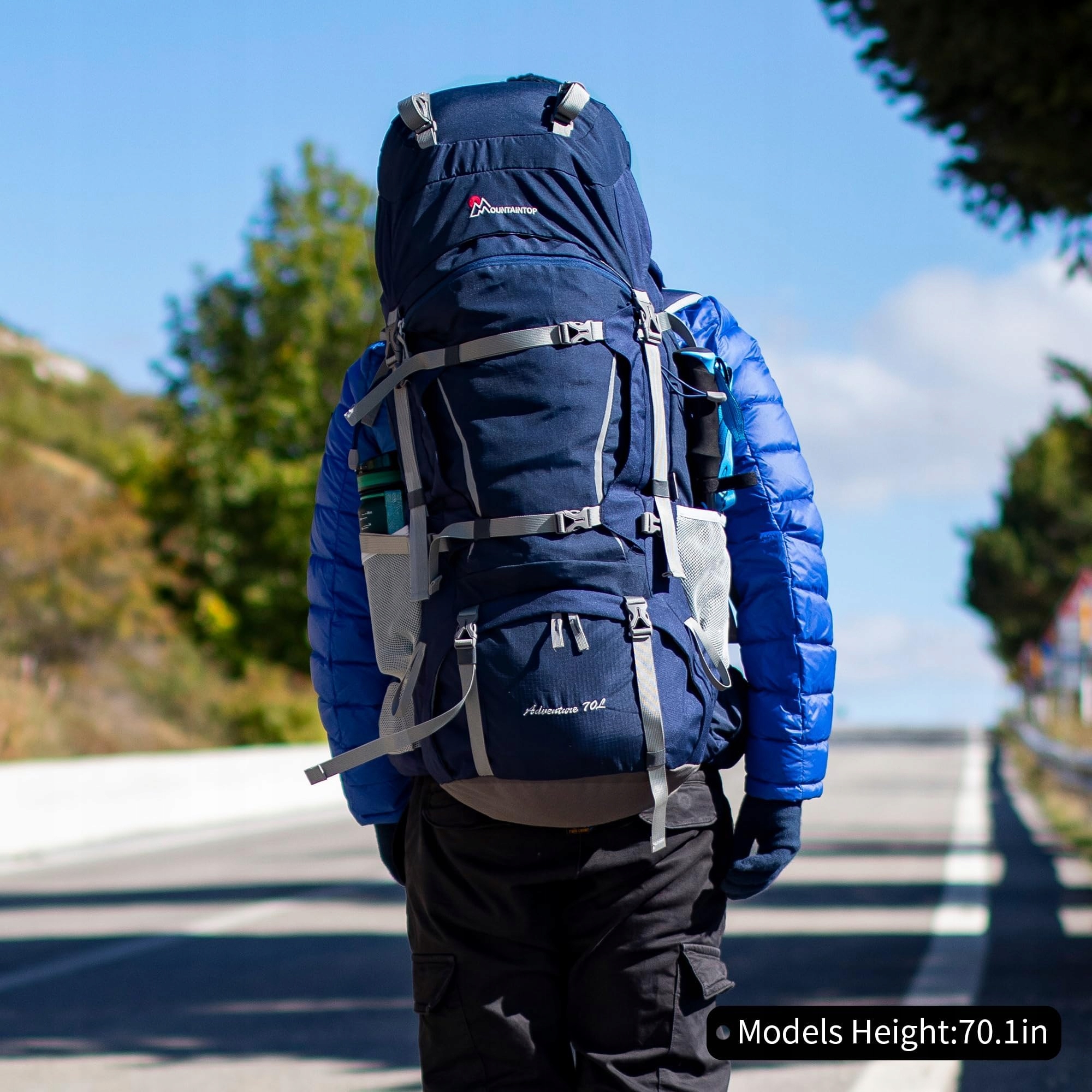 MOUNTAINTOP Plecak Trekkingowy 70L z Pokrowcem Niebieski — miniatura 9