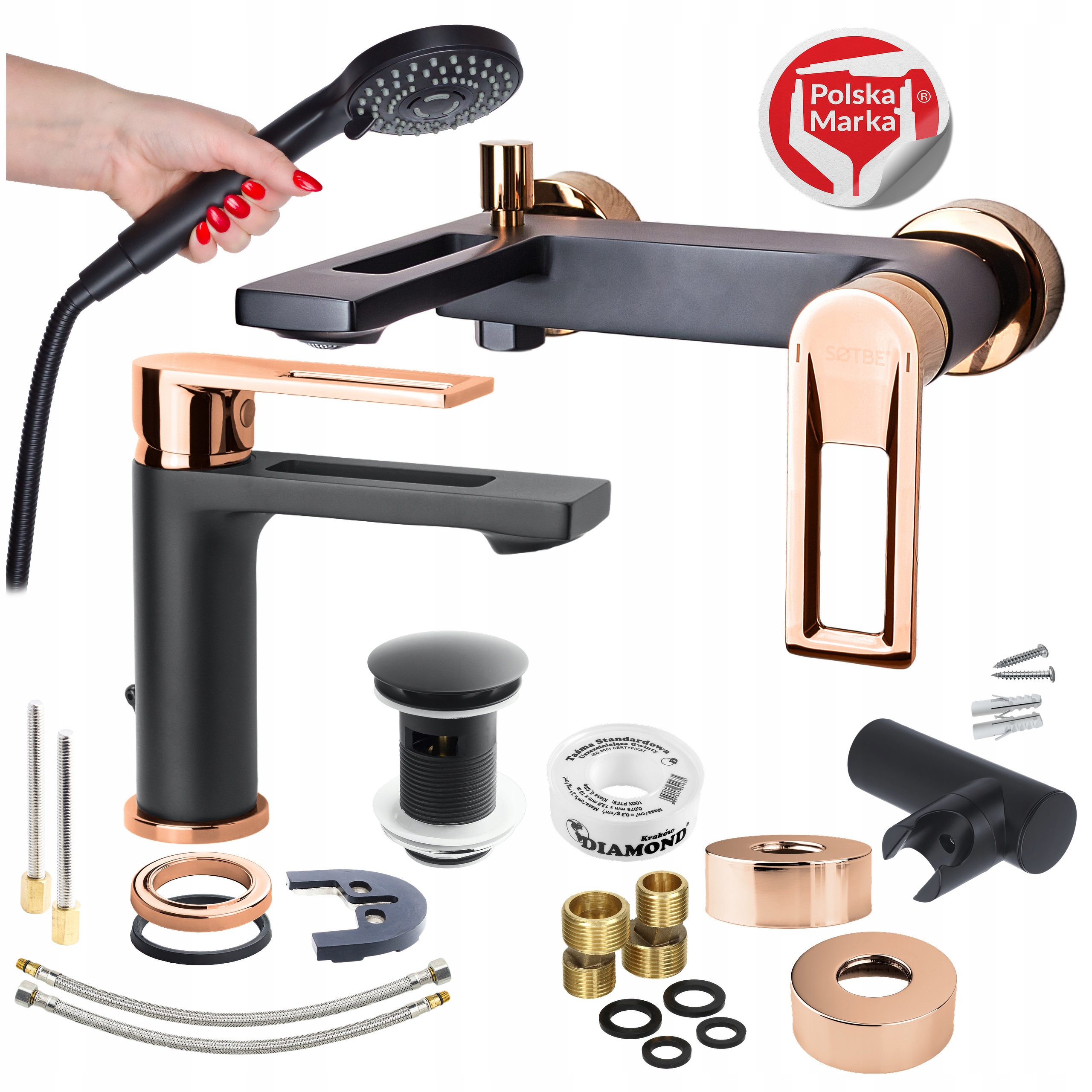 Vaňová batéria s umývadlom, kúpeľňový set s korkom, sprchová súprava