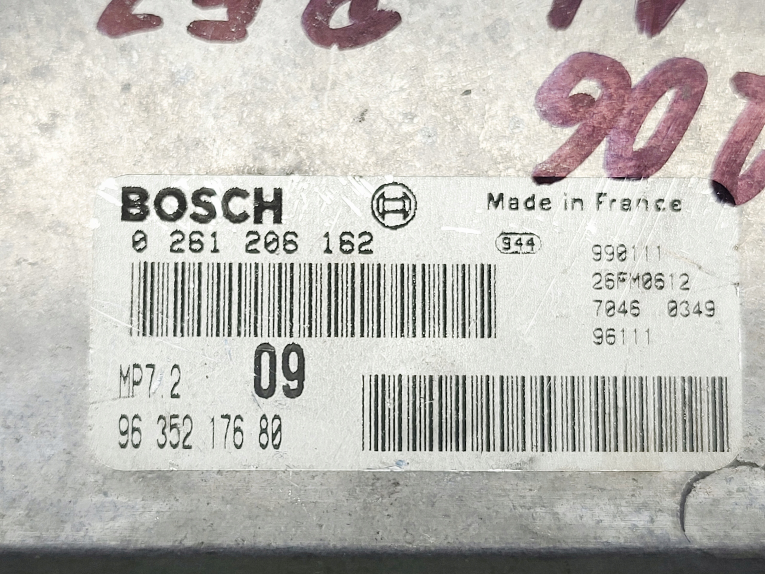 computer control unit of the engine PEUGEOT 206 1.4 B 0261206162 9635217680
