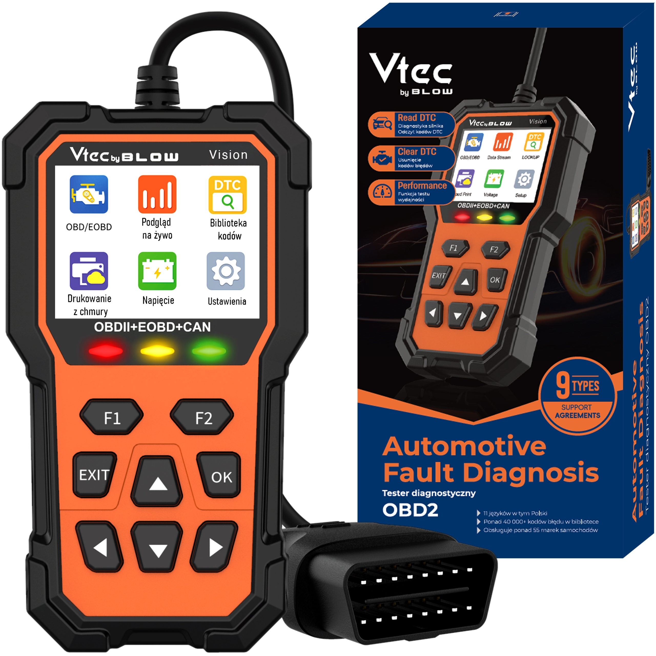 Tester Diagnostyczny OBD2 Interfejs Skaner Błędów Auta Osobowe LCD Polski