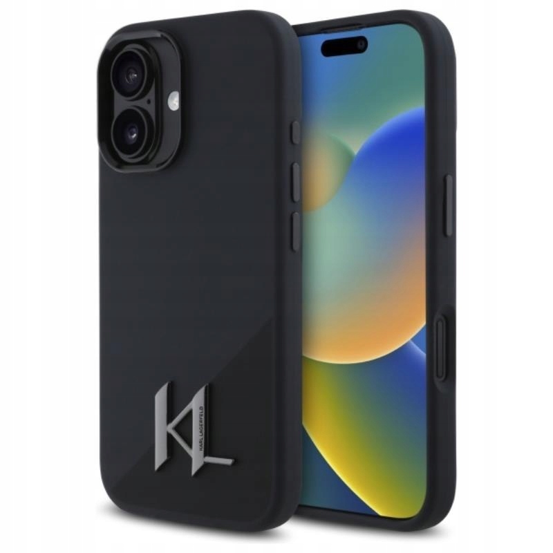 Karl Lagerfeld silikonový stínový kov Initial MagSafe Pouzdro na iPhone 16 (černý)