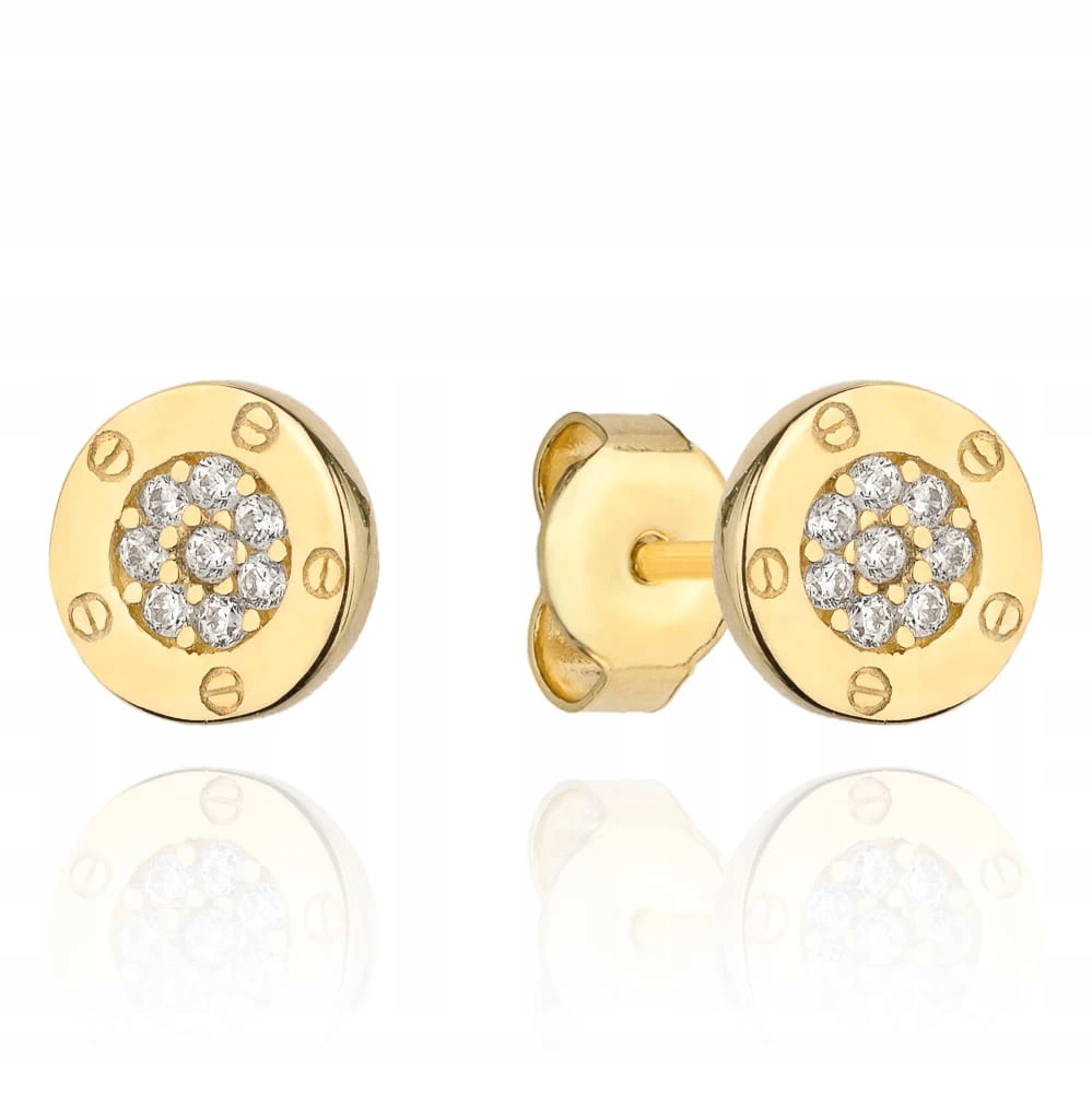 Zlaté náušnice s kameny a kolečky na tyči, pr.585