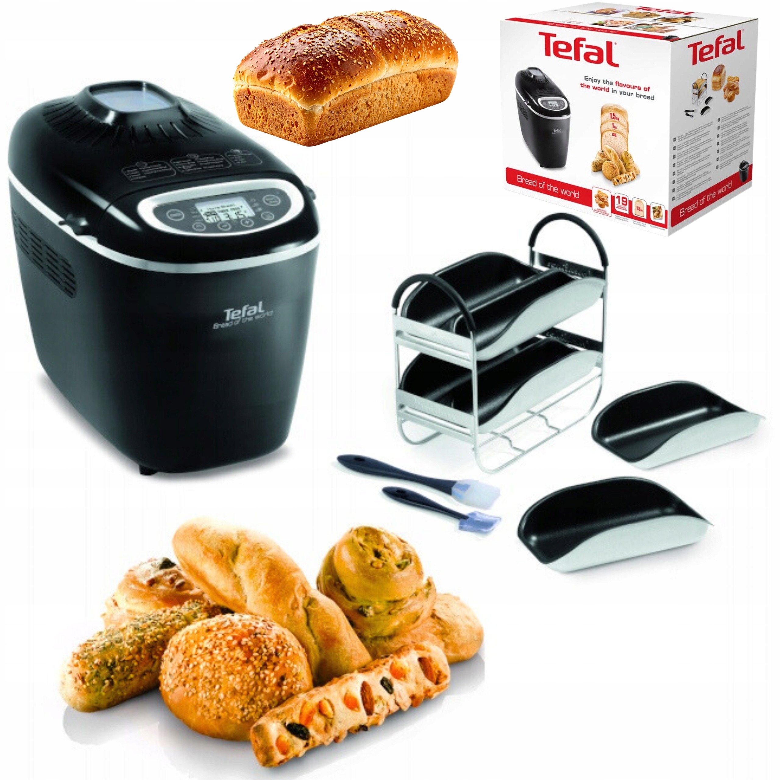 Wypiekacz Do Chleba Bułek Mocny 1600W 19 Programów Zestaw Akcesoria Formy