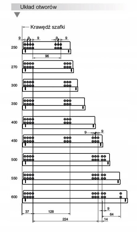 Prowadnice dolnego montażu push to open CB50TS 450 Grubość 1 mm