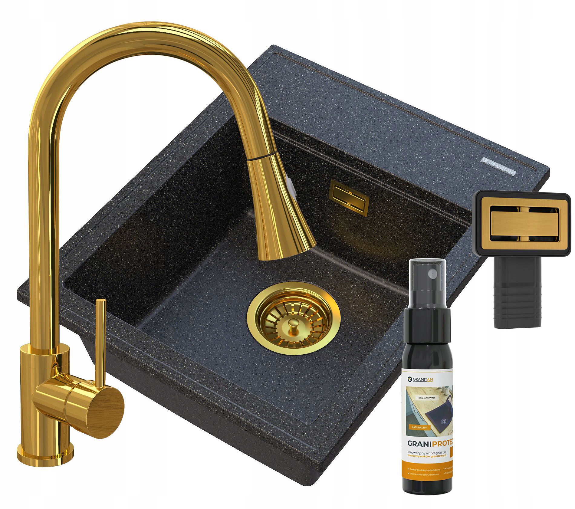 Čierny Granitový Drez, Zlatý Set Do Kuchyne, Alor