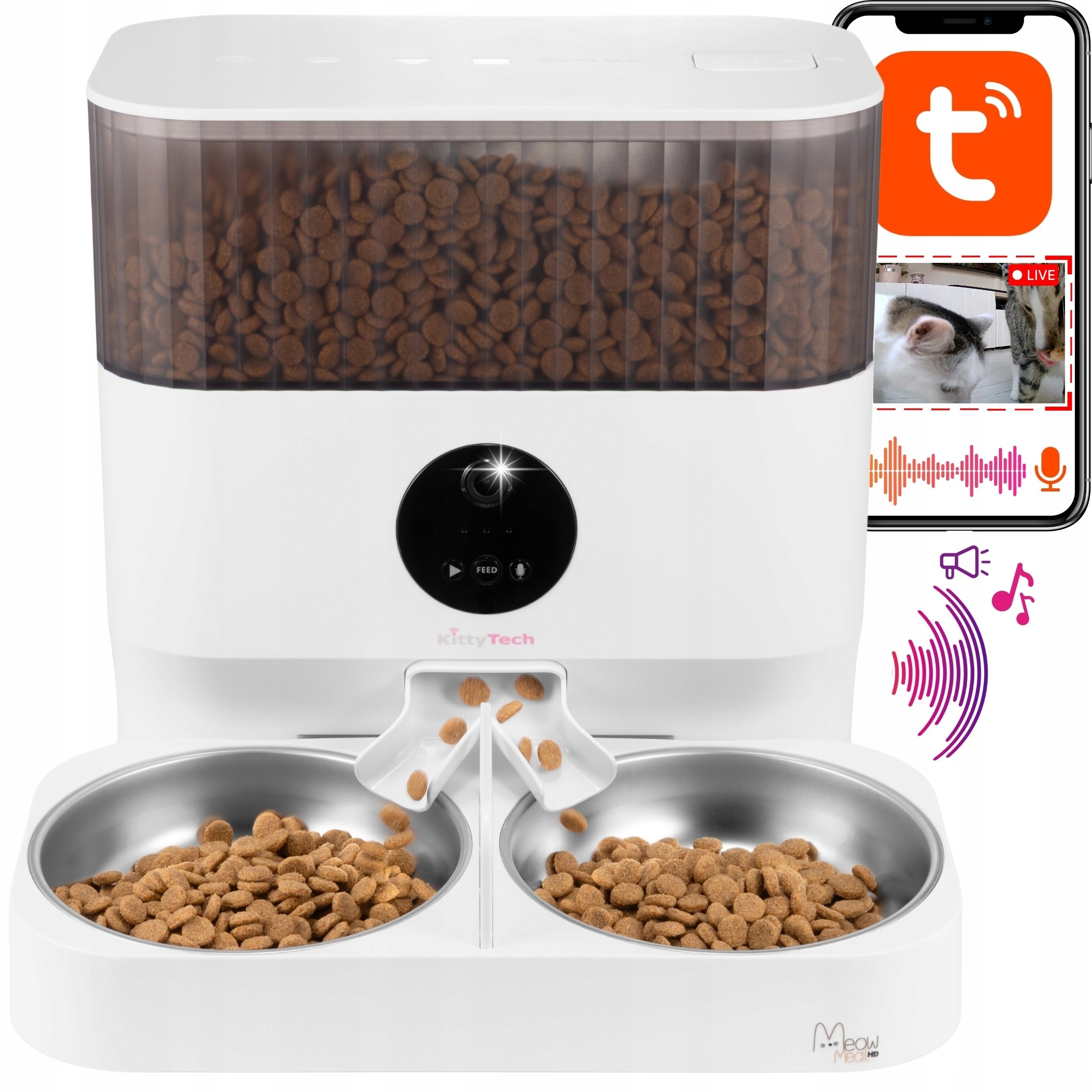 Levně Automatické dvojité krmítko s WiFi kamerou Tuya MeowMealHD KittyTech