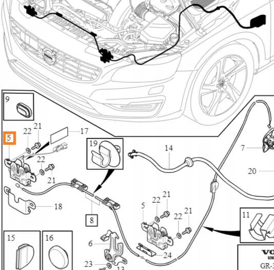 ZAMEK MASKI VOLVO S60 V40 V60 XC60 Numer katalogowy części 31425974
