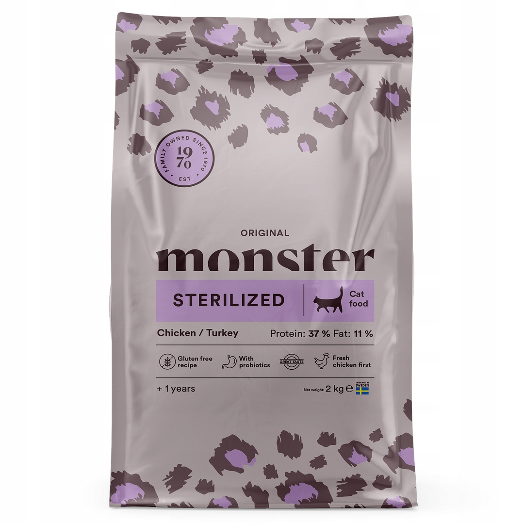 Levně Monster Cat Original Sterilized 2kg Suché Krmivo Pro Kočky Kuře Krůta
