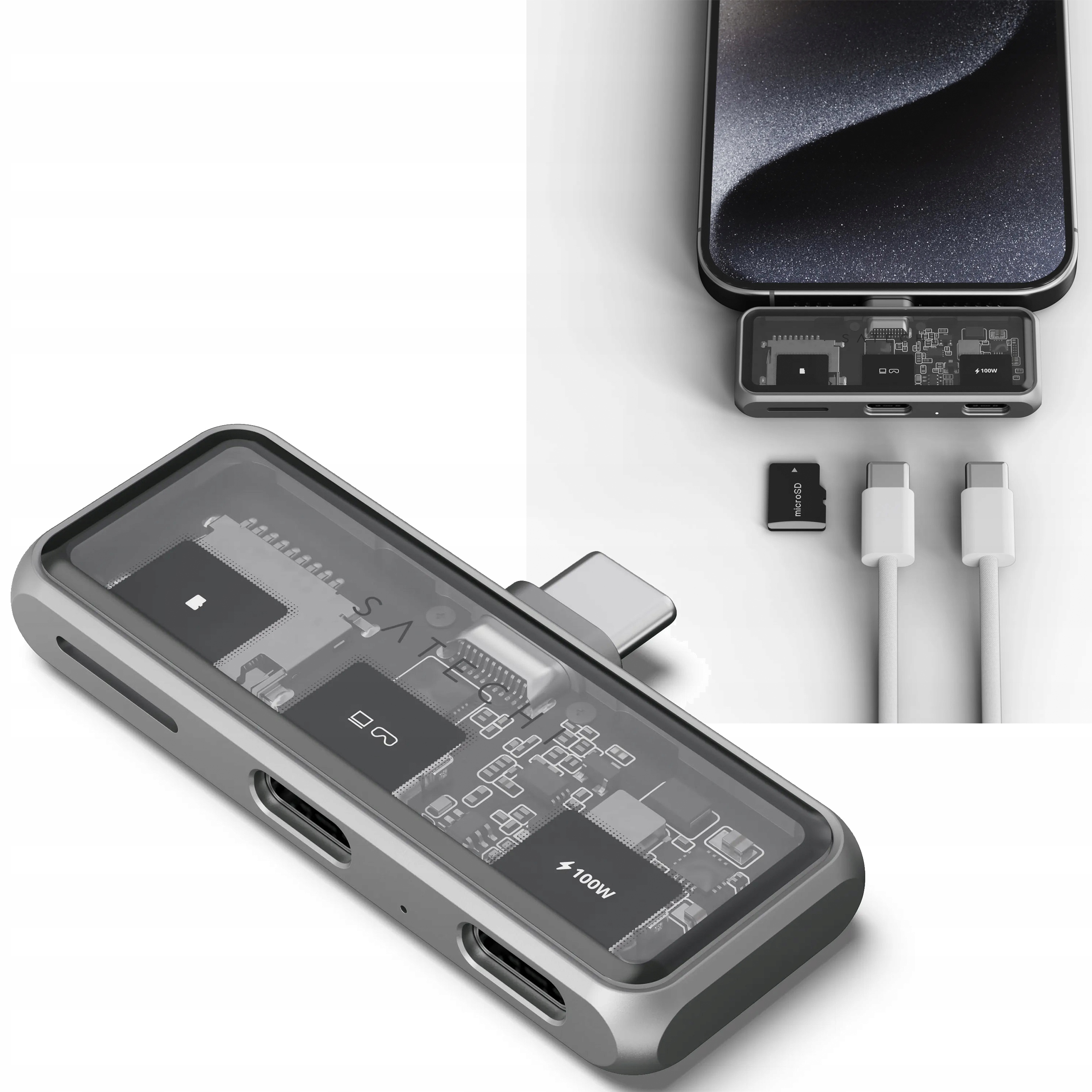 Satechi Mobile Xr Adapter Hub Usb-c na Usb-c 100W Czytnik Kart Micro Sd