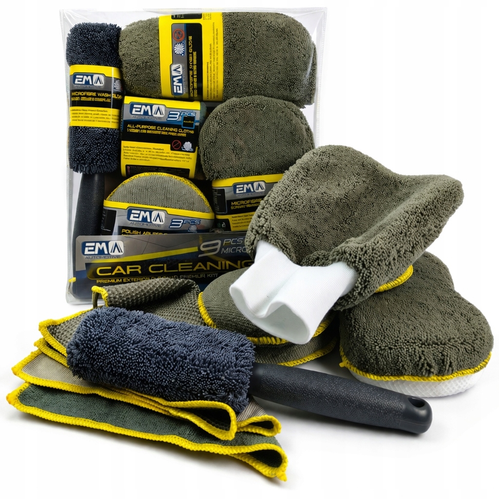 Zestaw do mycia samochodu auta car detailing felg ścierki mikrofibra 9el