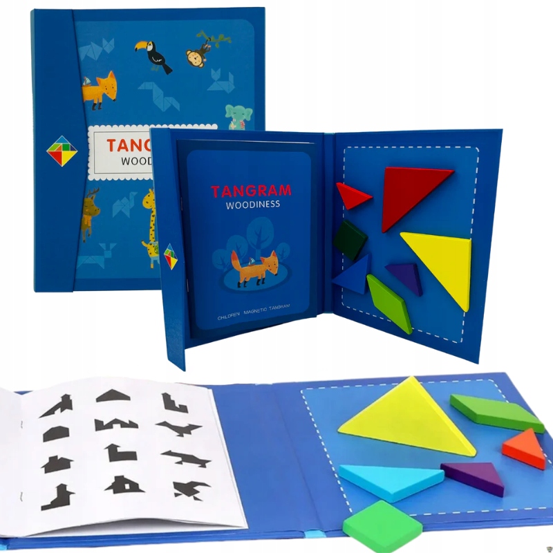 TANGRAM MAGNETYCZNY DREWNIANA układanka klocki MAGNETYCZNE gra Edukacyjna