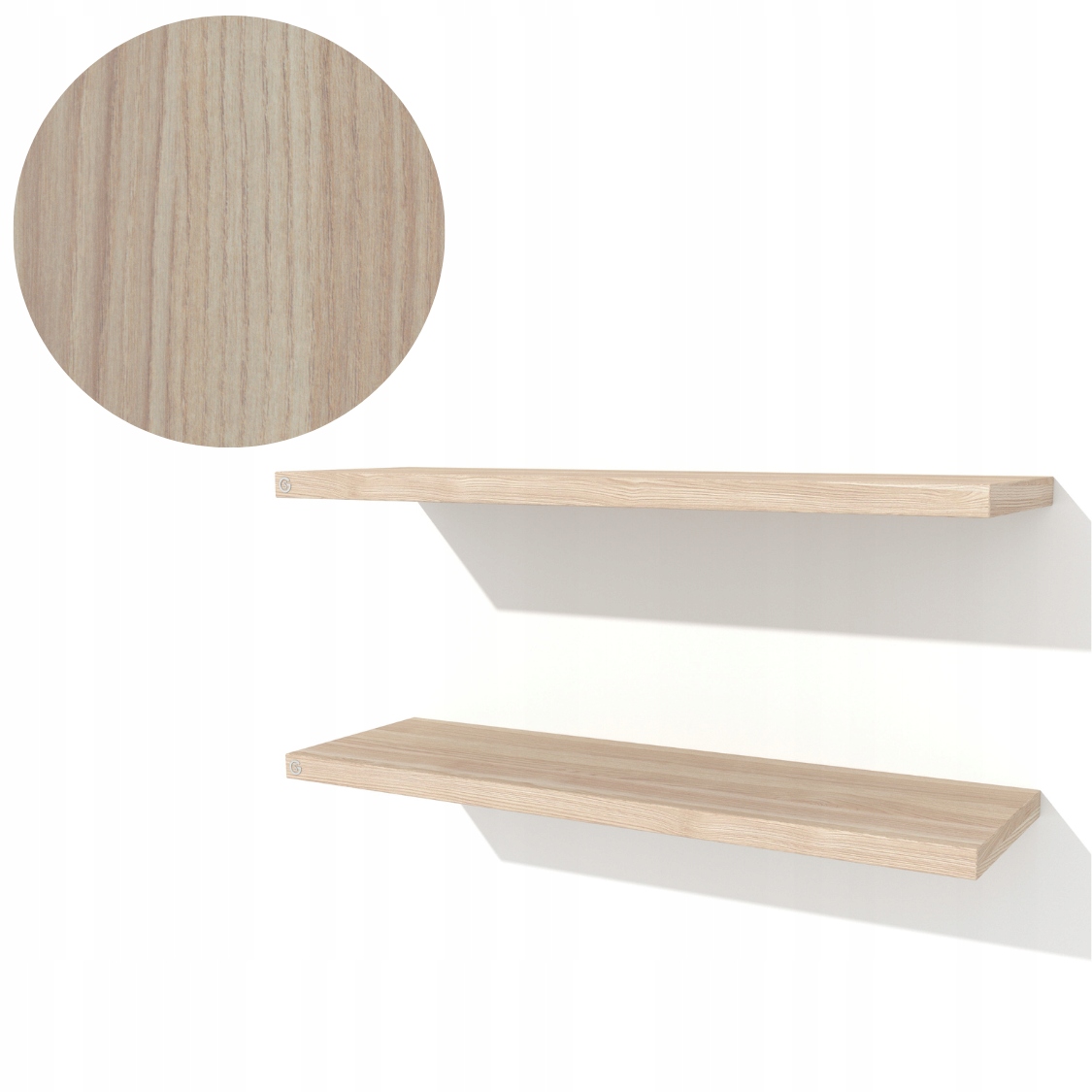 2 x nástěnné police jasan 50 x 15 cm, závěsná police, regál loftová podpěra