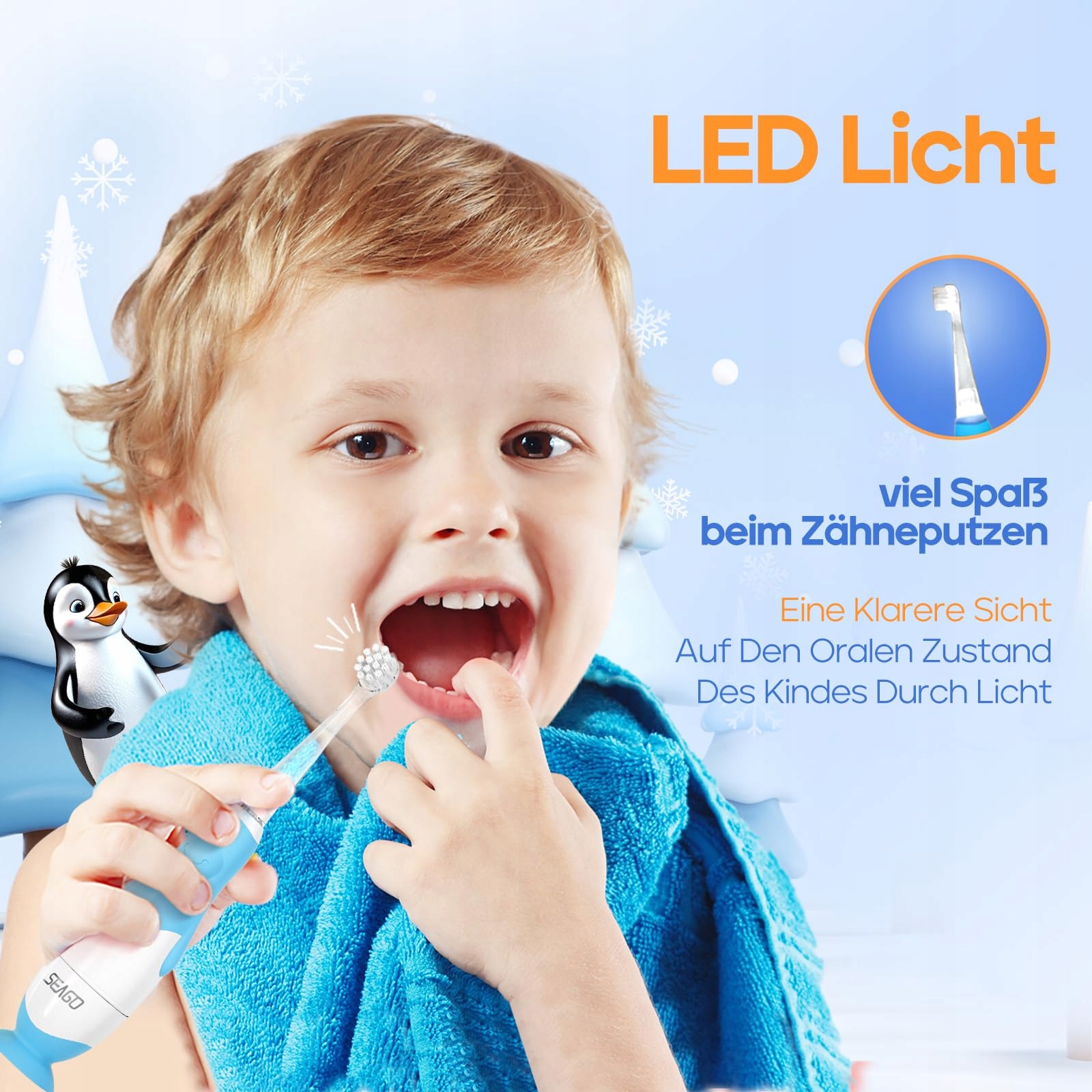 SEAGO Szczoteczka Elektryczna Dla Dzieci LED IPX7 Timer 2 Minuty — miniatura 2