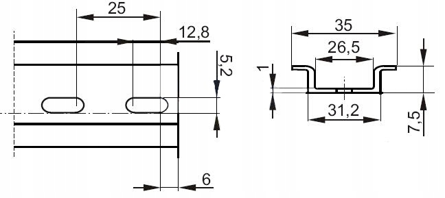 SZYNA DIN MONTAŻOWA PERFOROWANA TS-35 Model TS-35