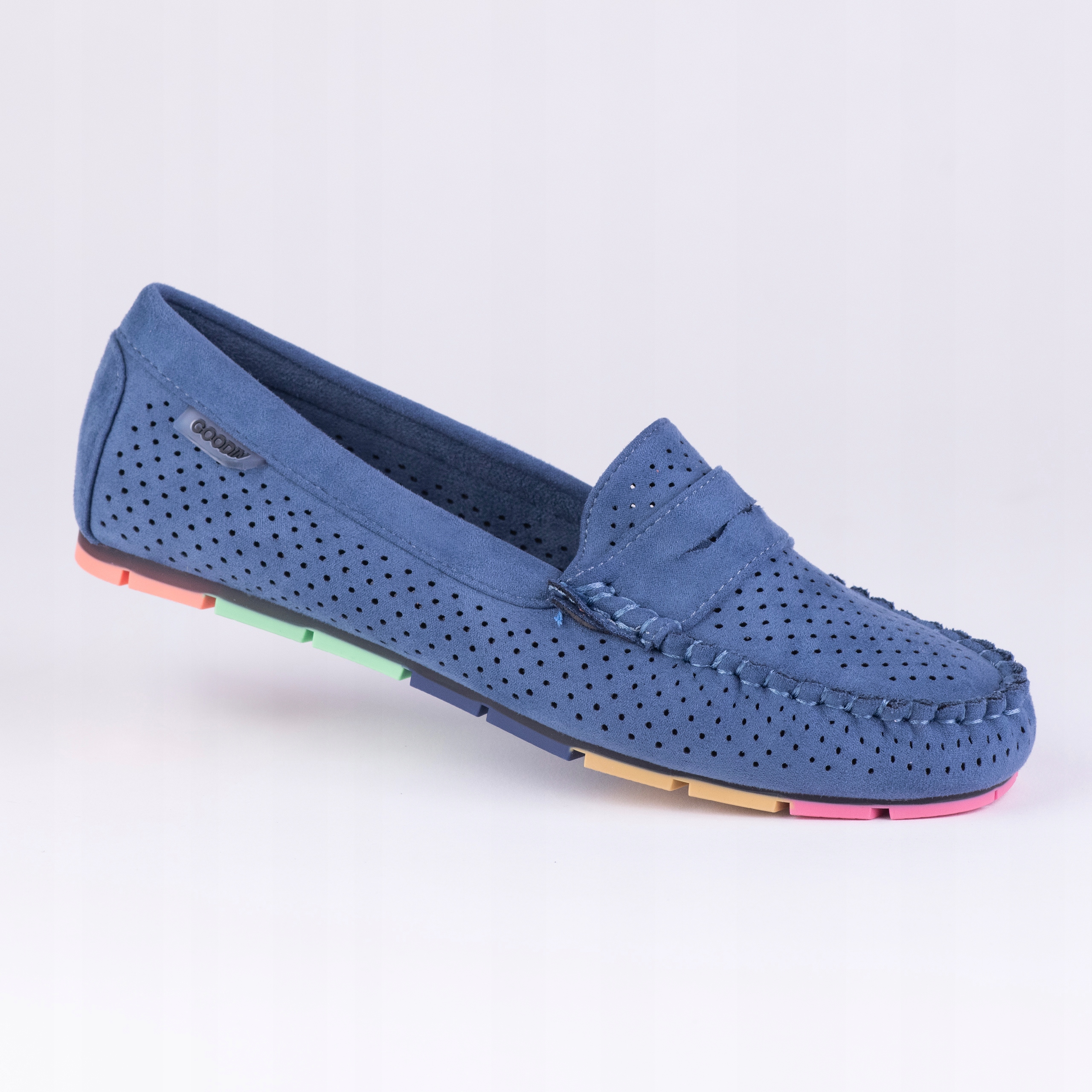 Mokasyny damskie Goodin GD-FL679 skóra eko zamsz ażurek niebieski 38