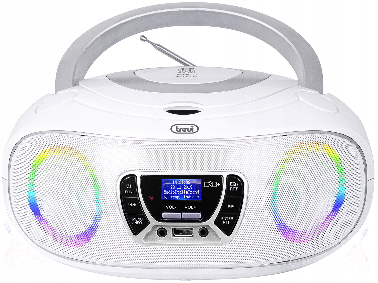 BOOMBOX RADIO DAB ODTWARZACZ CD MP3 USB LCD budzik Kolor biały