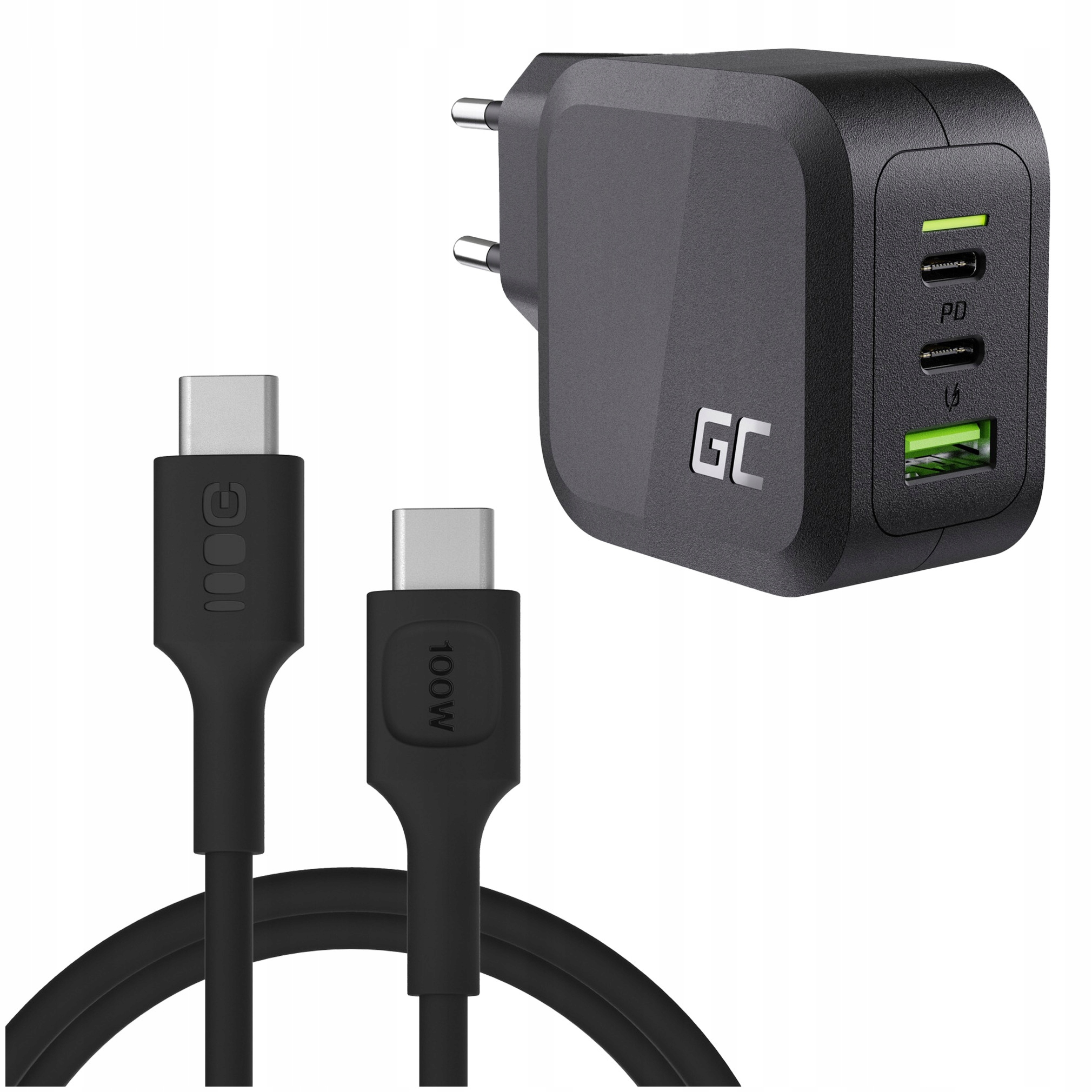 Rychlá nabíječka PowerGaN 65W 2x Usb-c Usb-a kabel Usb-c 1.2 m 100 W černý