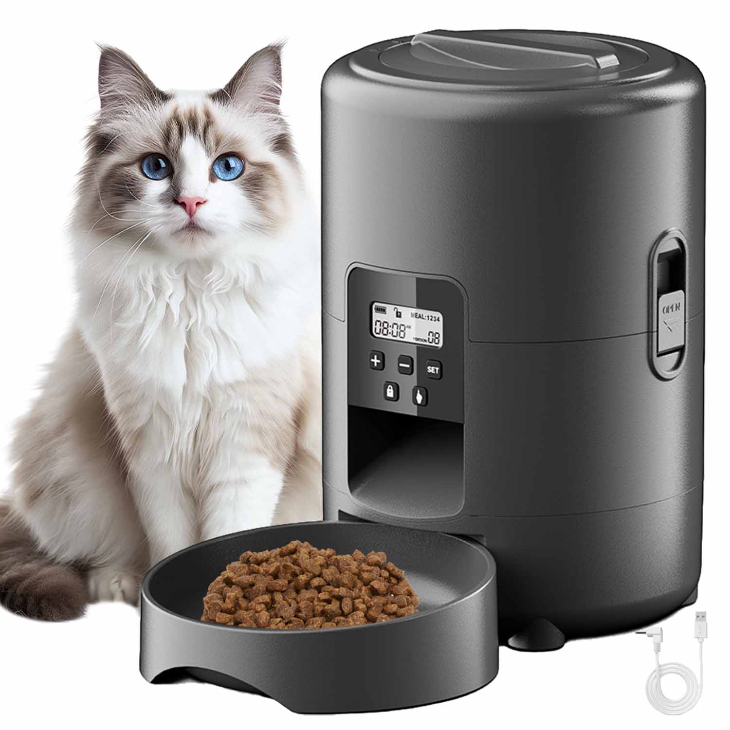 Levně Automatický Dávkovač Miska na krmivo Pro Psa Kočku Černá 4.2 L Smart podavač