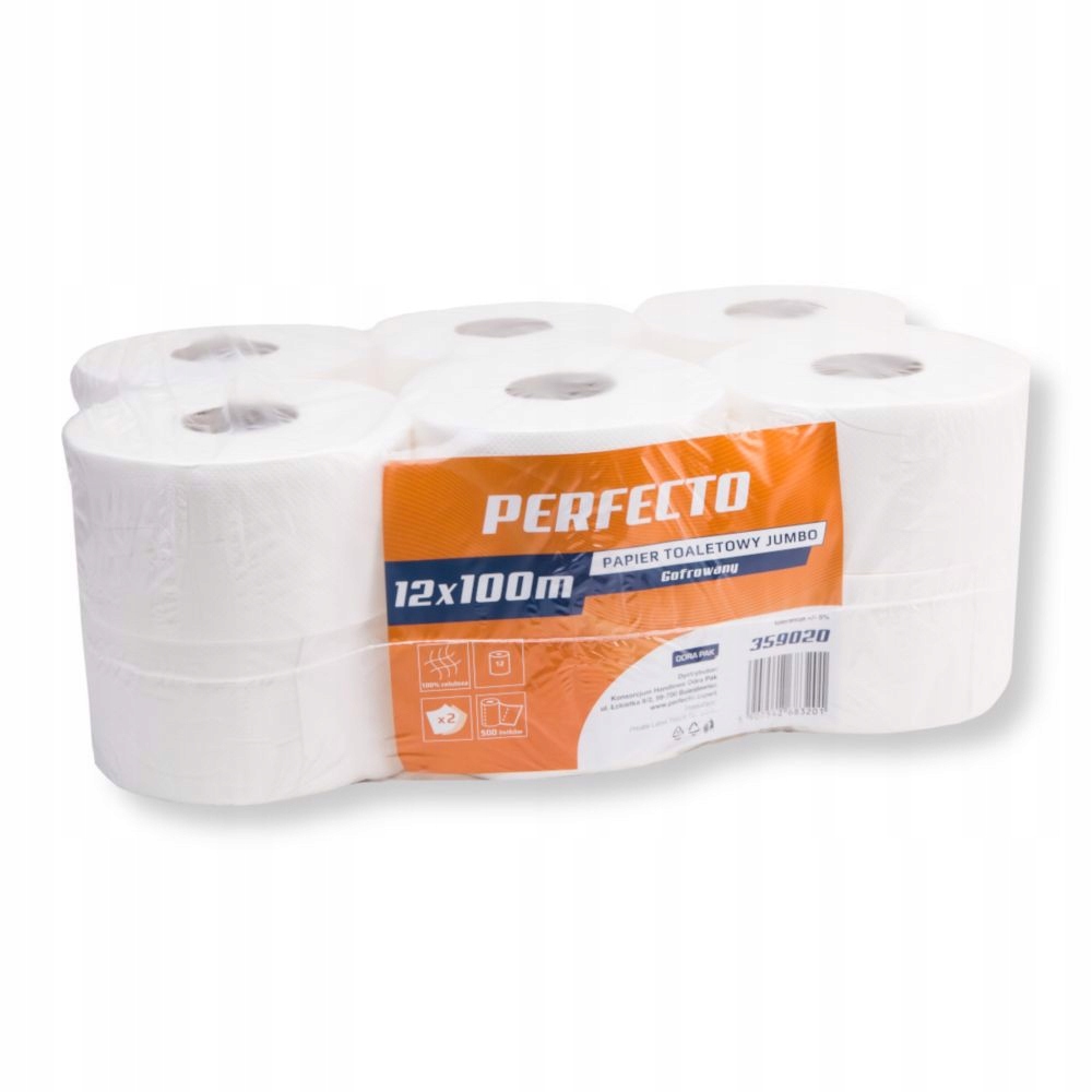 Toaletní papír Perfecto 2-vrstvý Celulózový Bílý 12x100m 12 rolí