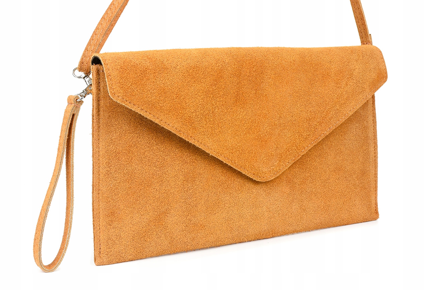 

Camel torebka skórzana wizytowa kopertówka zamsz