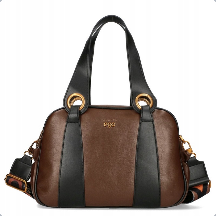 Ego Torebka Damska Klasyczna Dwukomorowa Listonoszka Czekolada