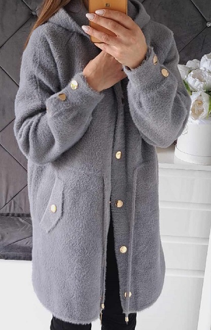 ALPAKA CIEPŁY PŁASZCZ Z KAPTUREM NARZUTKA PRZEJŚCIOWA WEŁNA Marka bez marki