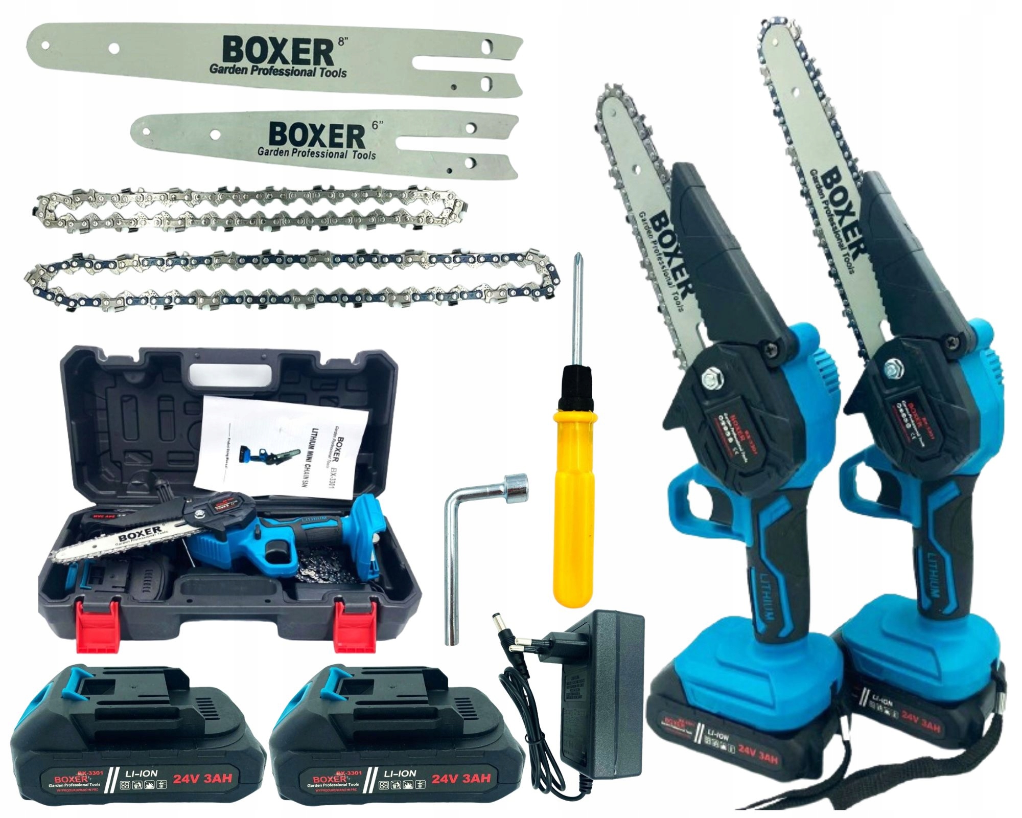 Piła łańcuchowa Akumulatorowa do Gałęzi Pilarka 2x Aku 2x prowadnica 6" 8"