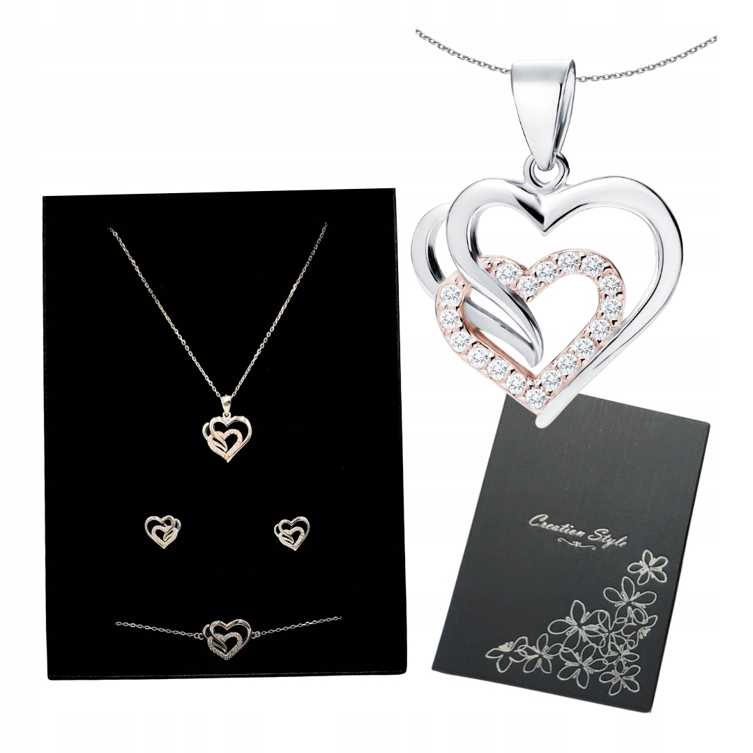 Stříbrná Sada Šperků Náušnice Náhrdelník Náramek Dárek Vánoce