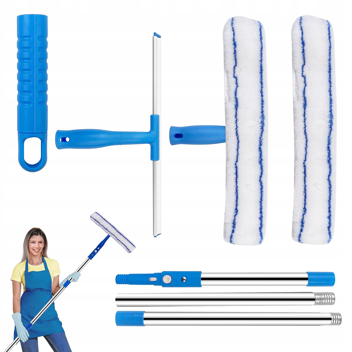 Levně Sada Na Mytí Oken Škrabka Kartáč Mikrovlákno Rukojeť 3DÍLY Rozkládací