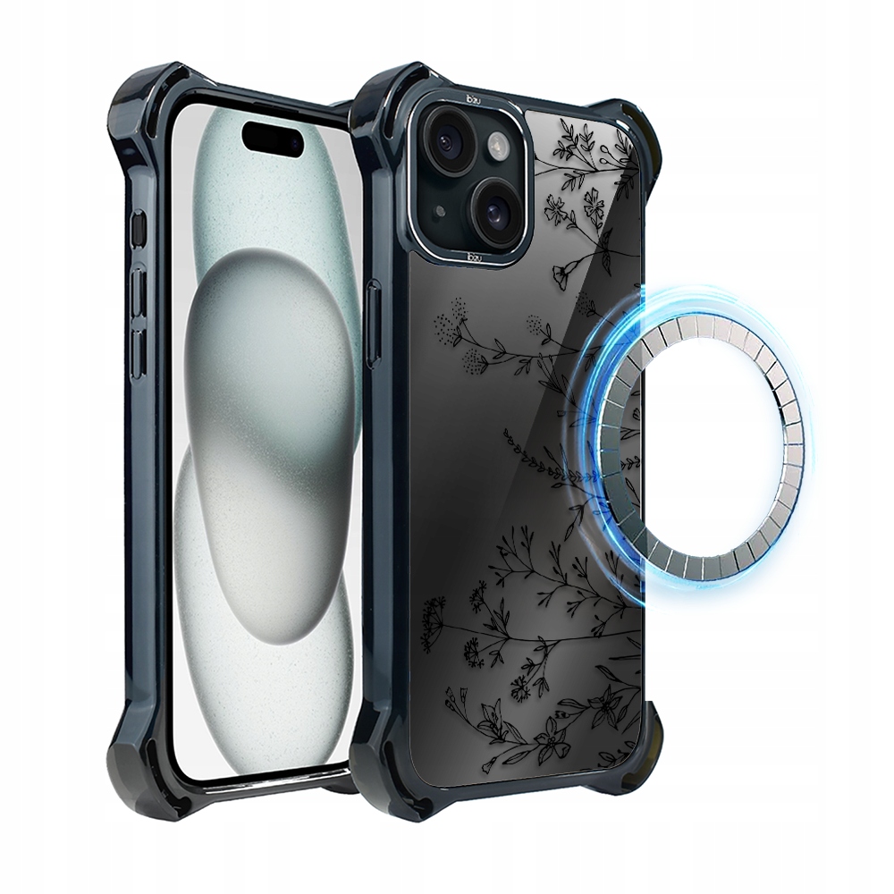 Pouzdro pro iPhone 15 Plus Ibizu DropGuard Ultra s MagSafe, dotyk květin