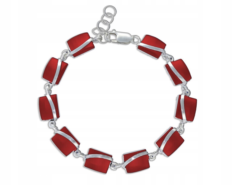 Dámský stříbrný náramek s červeným korálem Široký Stříbro 925