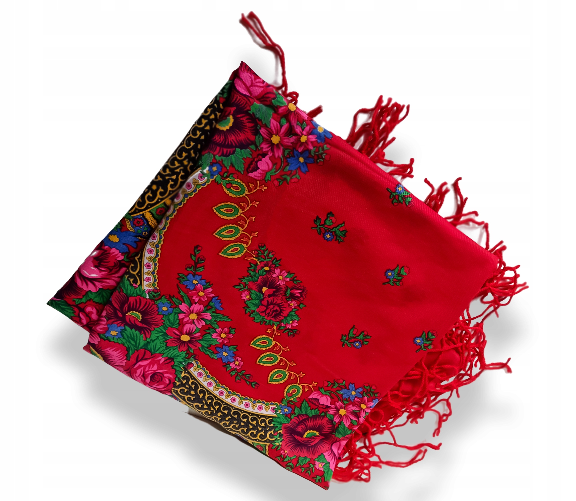 Chusta Góralska Czerwona Folkowa Chusta Regionalna Na Święta Zdobiona Duża