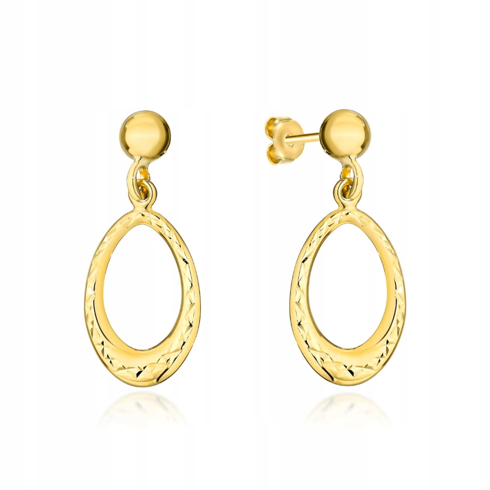 Náušnice Zlaté 585 Oválné Diamantové Tyčinky Hmotnost 1,04 G Lesklé Velké