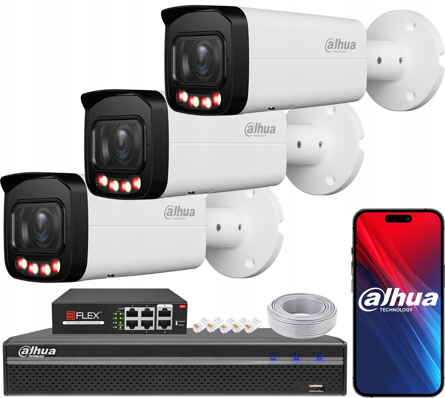 Monitorovací sada Dahua 3x Ip kamera 6Mpx IPC-HFW2649T-ZAS-IL WizSense PoE