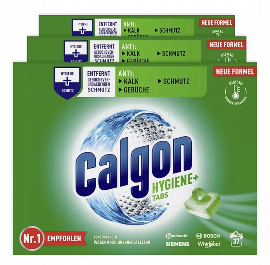 Levně Calgon Hygiene+ odvápňovač pračky v tabletách 37 kusů 481 g x 3