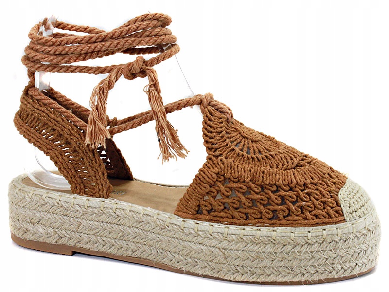 

Damskie Wiązane Espadryle Ażurowe Camel 55 39