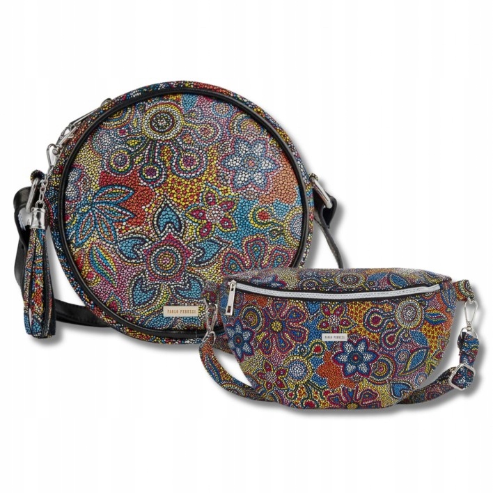 Dámská kožená kabelka přes rameno a ledvinka s květinovým vzorem Paolo Peruzzi