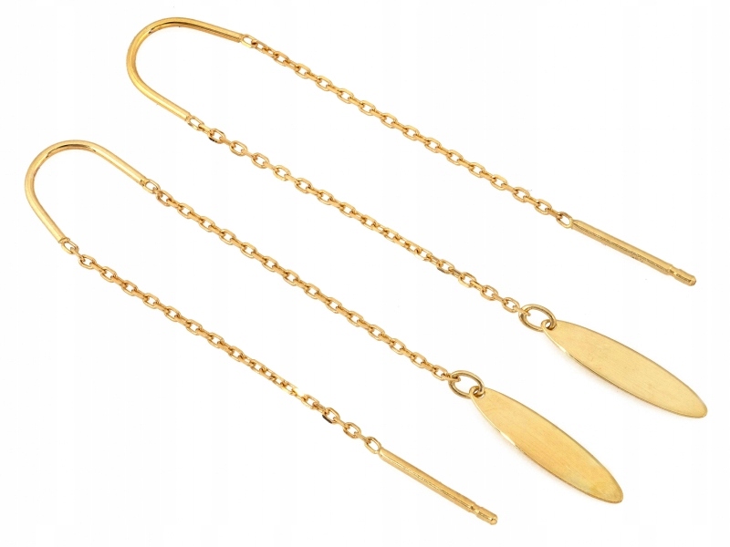 Náušnice zlaté 585 14kt pro ženu, dlouhé závěsné provlékací řetízky