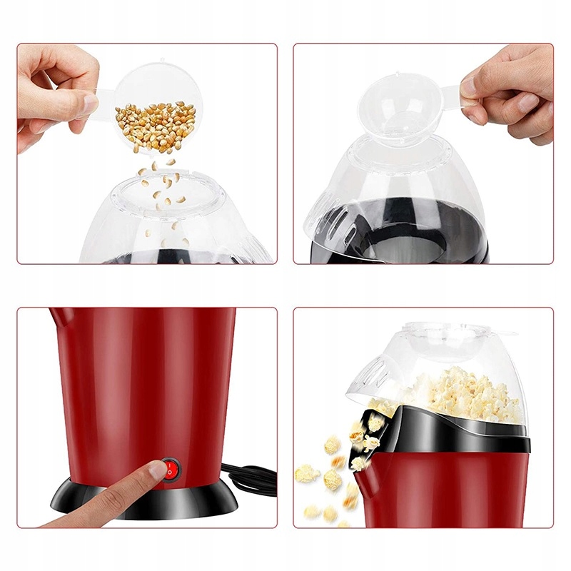 MASZYNA MASZYNKA DO POPCORNU BEZ TŁUSZCZU DOMOWA AUTOMATYCZNA SZYBKA Załączone wyposażenie miska