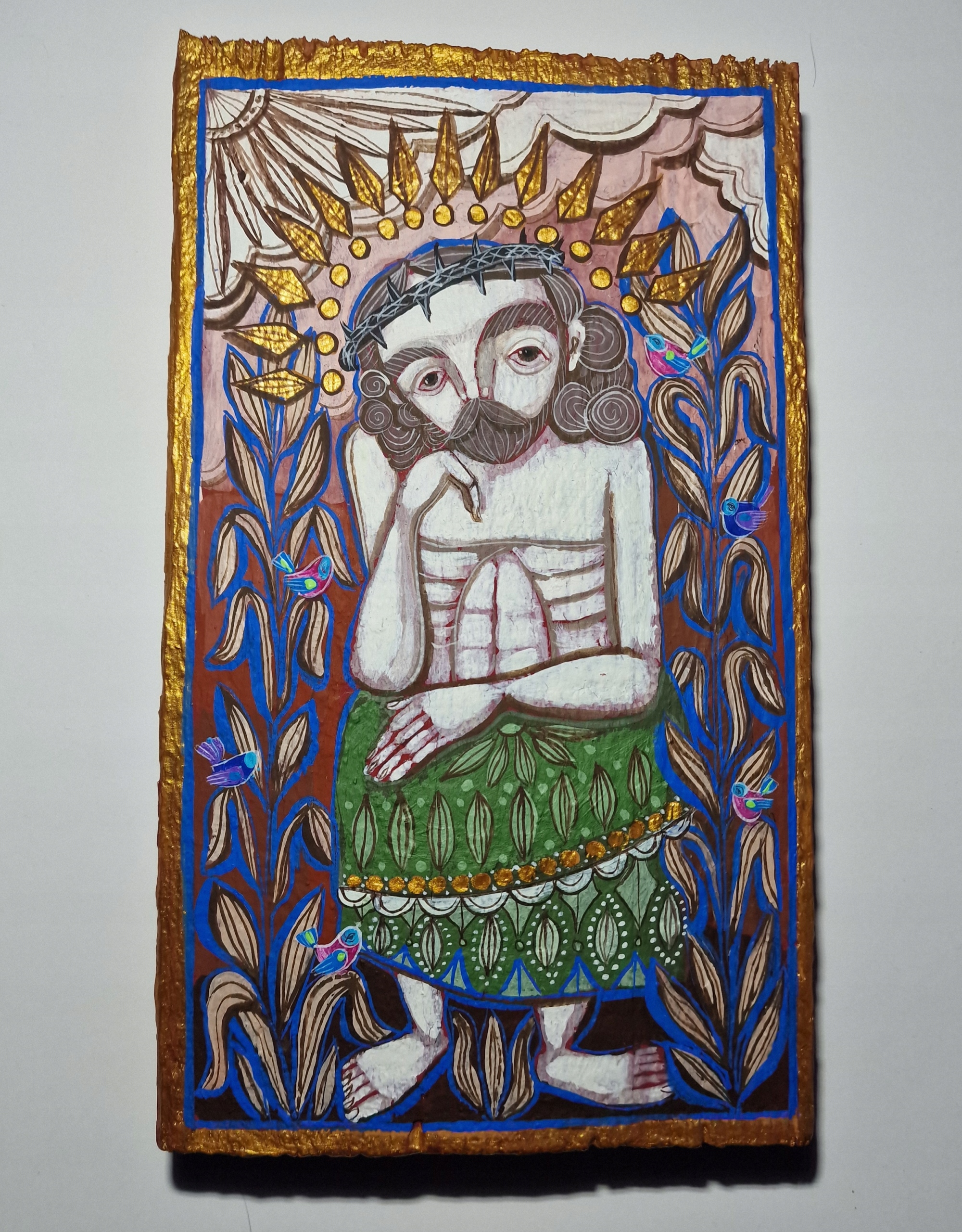 IKONA W STYLU LUDOWYM CHRYSTUS FRASOBLIWY -MONIKA KWIECIŃSKA