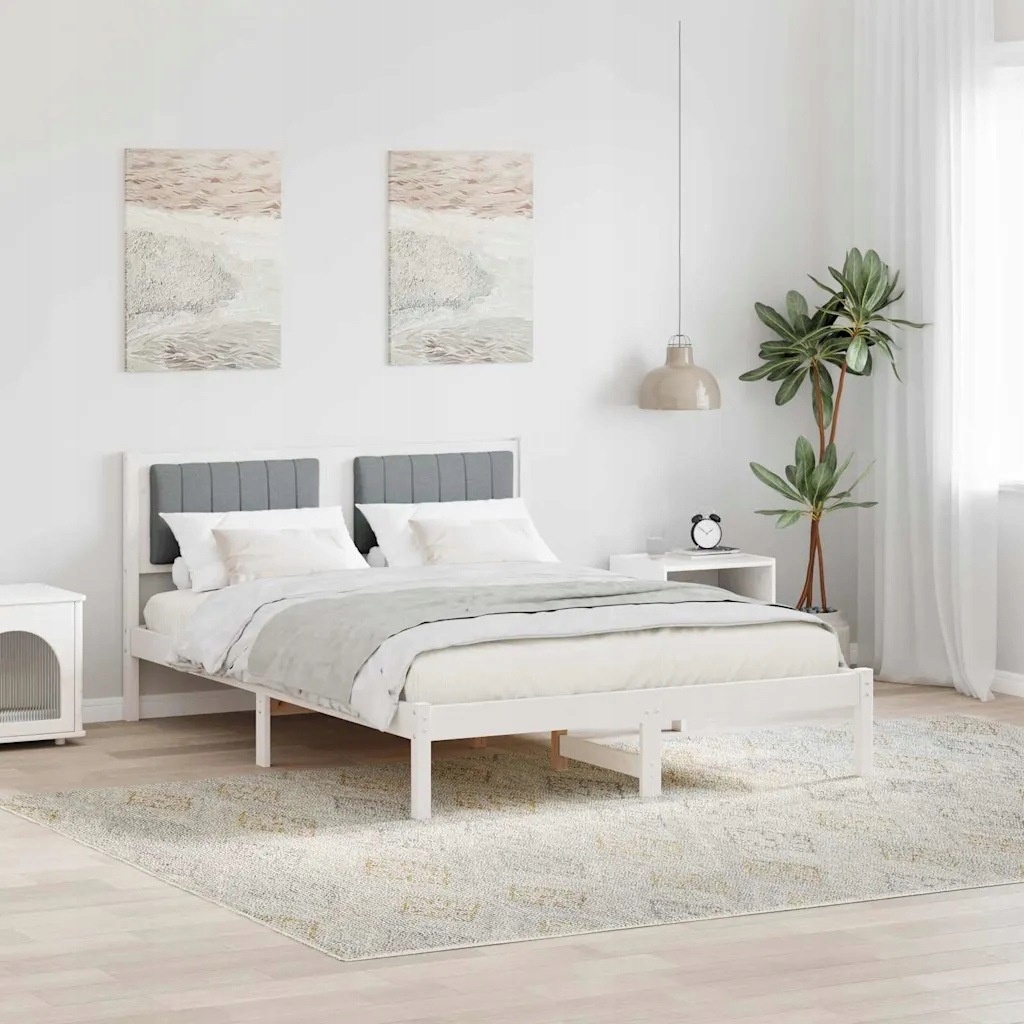 vidaXL Ramka łóżka z tapicerowanym wezgłowiem Jasnoszary 140 x 200 cm