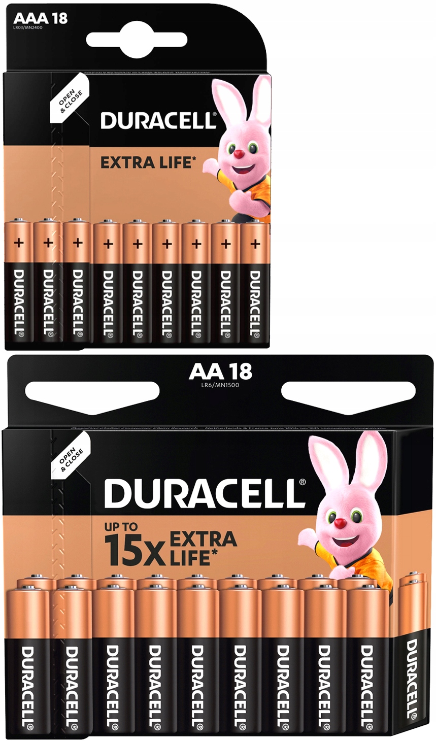 18x Aa R6 18x Aaa R3 Alkalické Baterie Originální Sada Baterií Duracell