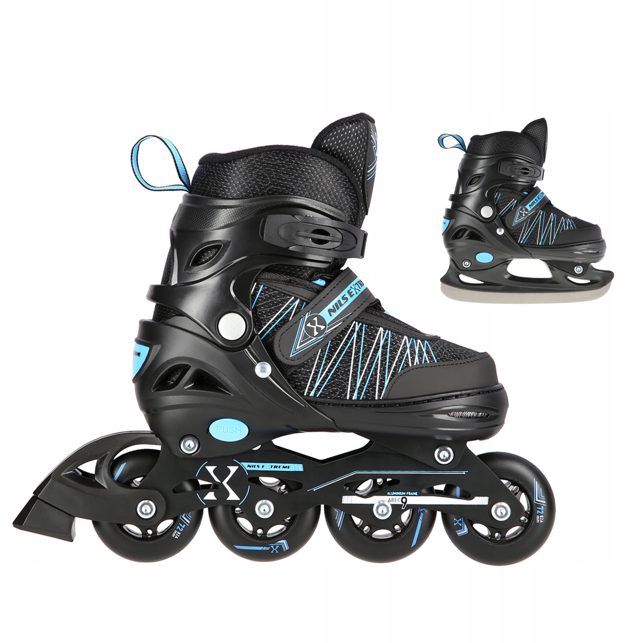 Brusle 2v1 s vyměnitelnou plošinou 2v1 Brusle Na Led Modré ABEC9 39-42 Nils Extreme