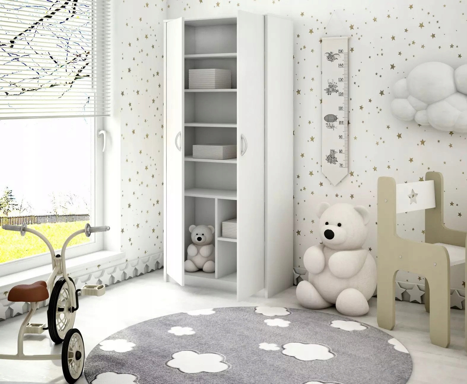 Regał Simple R4, zamykany, szafa, półki, Biały Kolekcja SARA